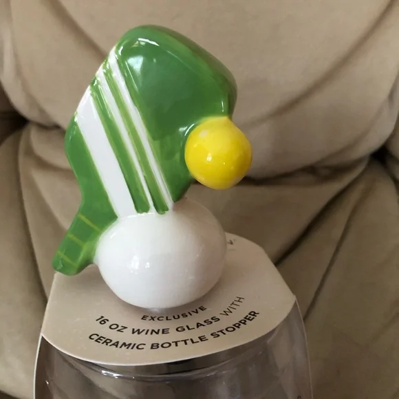 Cute Pickleball Themed Stemless Wine Glass With Ceramic Bottle Stopper - Picture 2 of 3